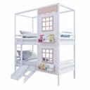 Ver imagem 2 de Beliche Casinha Reta com 02 Janelas e Escorregador Madeira Maciça Branco/ Rosa Housin