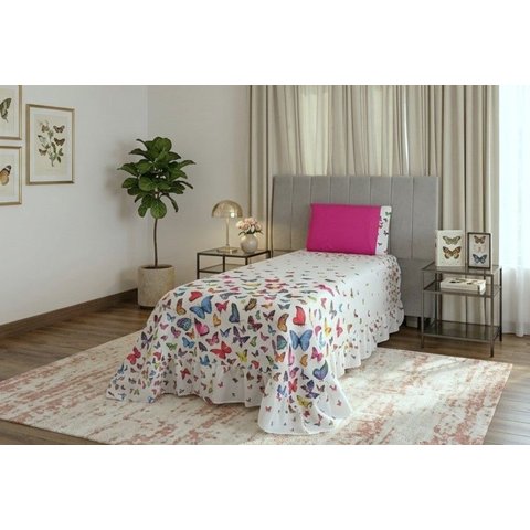 Kit 2 Pçs Colcha Solteiro Beleza Estampado: Borboletas