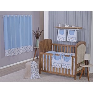 Enxoval de Bebe Kit de Berço Americano Cortina Algodão Menino Menina 9 Peças:urso Azul