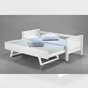 Cama Solteiro C/ Elevação para Casal de Madeira Maciça Branca 8623 - Dmadera