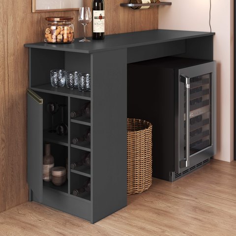 Bancada Balcão/Mesa Ilha de Cozinha Gourmet com Adega e 1 Porta 140cm Atenas Fidelitá Chumbo
