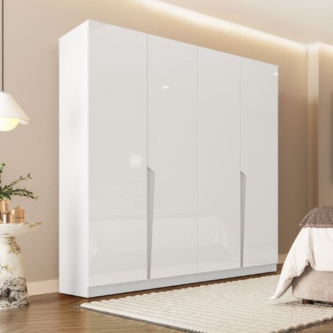 Guarda Roupa Roupeiro 4 Portas 4 Gavetas Porto Branco Politorno Móveis