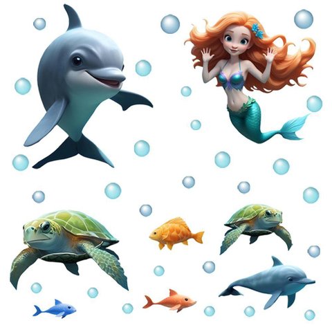Adesivo Box de Banheiro Infantil Sereia Golfinhos Tartarugas