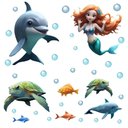 Ver imagem 1 de Adesivo Box de Banheiro Infantil Sereia Golfinhos Tartarugas