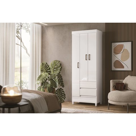 Guarda Roupas Fit 3.2 Santos Andira -3 Portas 2 Gavetas 191x 69 Cm:branco