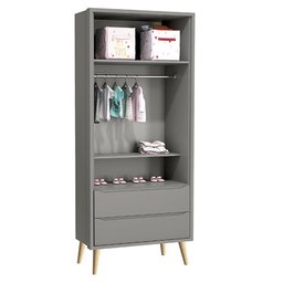 Quarto Infantil Theo 2 portas Cinza Fosco com Pés Madeira Natural - Reller Móveis - 4