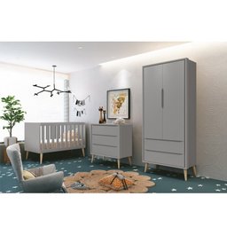 Quarto Infantil Theo 2 portas Cinza Fosco com Pés Madeira Natural - Reller Móveis - 2