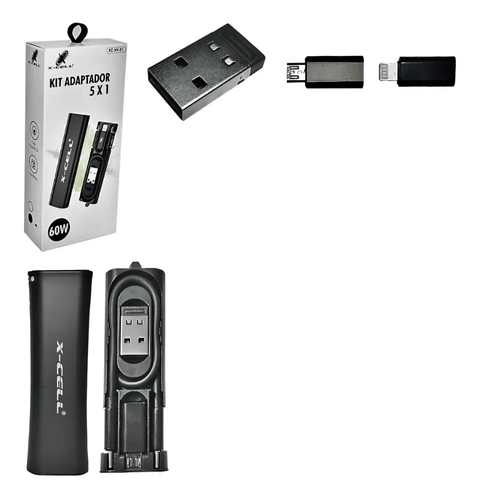 Adaptador 5 em 1 USB USB-C Micro Cabo USB-C Xc-Kv-01 Preto