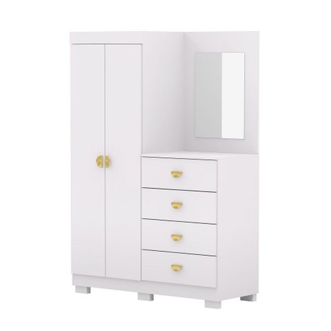 Cômoda Roupeiro Cristal com Espelho para Quarto -  Branco/Camarim Flex Vila Rica