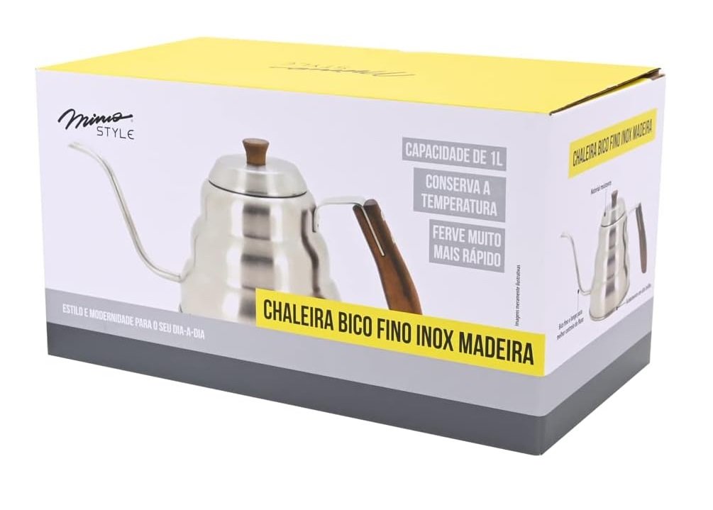 Chaleira Bico Fino 1 Litro Inox Cabo Madeira Mimo Style - 6