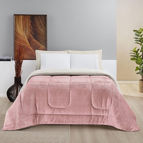 Coberdrom Sherpa e Flannel Everest Queen Manta Alta 150g 01 Peça - Rosa Secreto