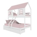Ver imagem 2 de Beliche Casal/ Solteiro Casinha Encantada com 02 Gavetas Madeira Maciça Branco/ Rosa Megamobilia