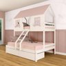 Beliche Casal/ Solteiro Casinha Encantada com 02 Gavetas Madeira Maciça Branco/ Rosa Megamobilia - 1