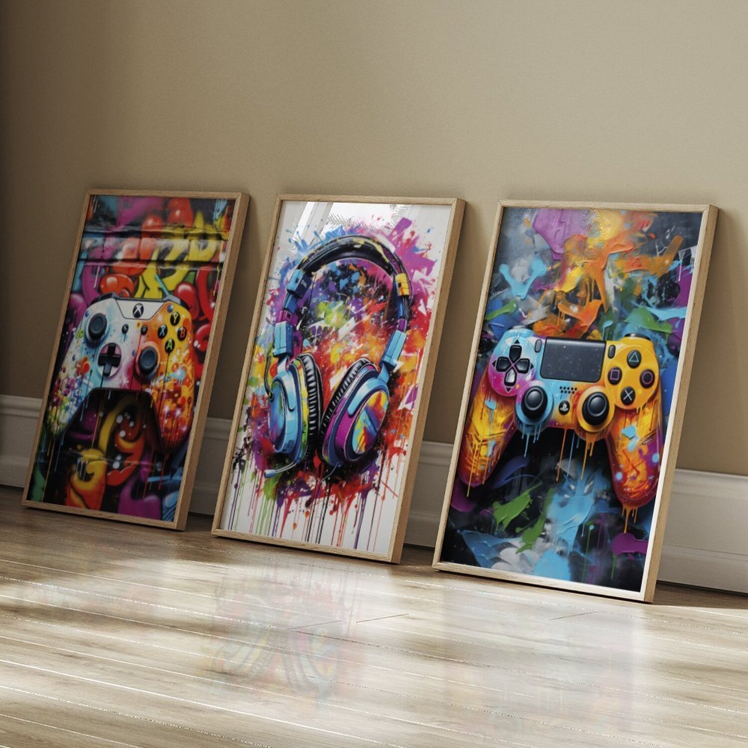 Quadro Decorativo 3 Telas Infantil Controle Vídeo-game Diversos Tamanhos - 1