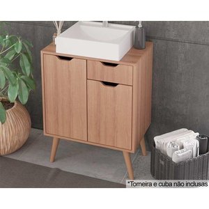 Bancada de Banheiro C/ Pés Bn3637 S/ Cuba C/ 2 Portas e 1 Gaveta 60cm Amêndoa - Tecno Mobili