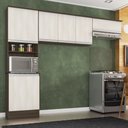 Ver imagem 1 de Cozinha Compacta Armário Multiuso Nicho 6 Portas Basculante 4 Prateleiras Marrom Madeira Branco