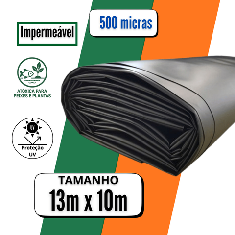 Lona Geomembrana PEAD 0,5mm 13x10m para Peixe Tanque Lago 500 Micras