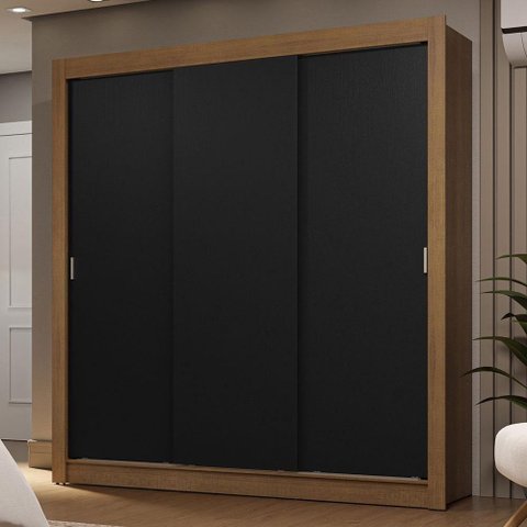 Guarda-roupa Casal 3 Portas de Correr Rustic/preto Sublime Madesa Rustic/preto