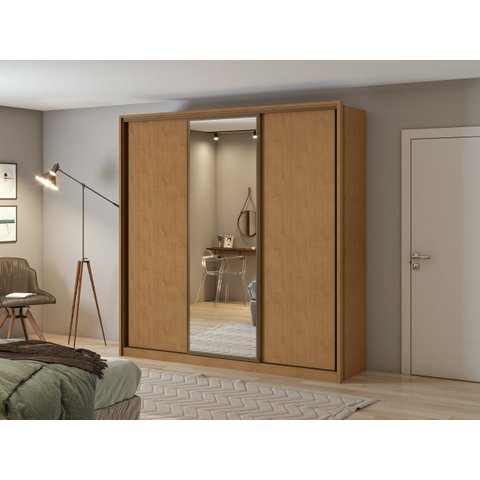 Guarda-Roupa Casal Spazio Glass 240 c/ Espelho Amêndoa Clean - Lopas