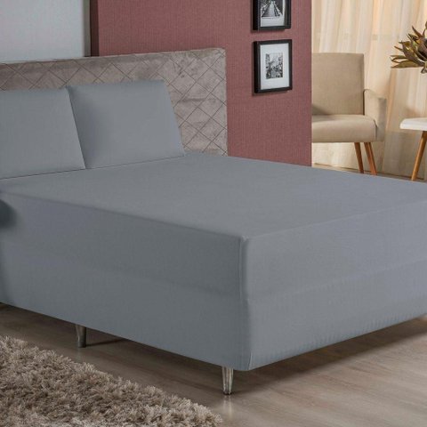 Jogo de Cama Casal Nobre 3 Peças Luva de Box 55cm de Altura Malha 100% Algodão - Cinza