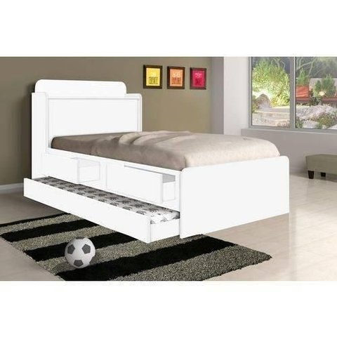 Cama Bau Tamires Branco com Bau e com Cama Auxiliar