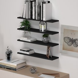 Kit Prateleiras em Mdf 8 Unidades- Suporte Invisivel - Preto Tamanho 60x15 - 1