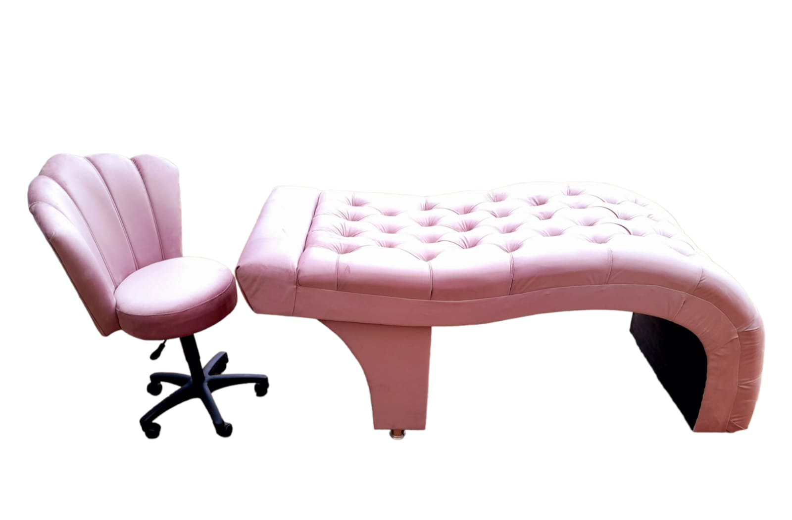 Maca Estética Joe 60X180 cm + Cadeira Mocho Suede Rosa Facial Cílios E Sobrancelhas Ms Decor