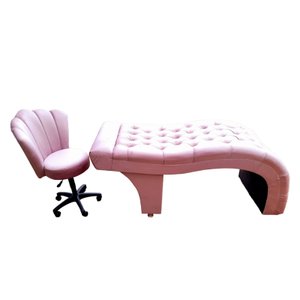 Maca Estética Joe 60X180 cm + Cadeira Mocho Suede Rosa Facial Cílios E Sobrancelhas Ms Decor