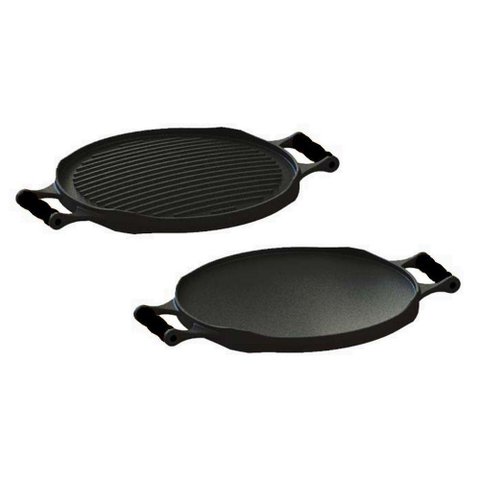 Bifeteira Redonda Preto Dupla Face em Ferro Fundido 33 Cm