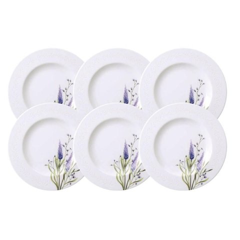Jogo 6 Pratos de Sobremesa Porcelana Decorada 21cm Tramontina Lilla Mesa Posta Eventos