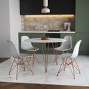 Ver imagem 1 de Mesa Jantar Redonda 110cm Branca Clips 3 Pés com 4 Cadeiras Eames Eiffel Brancas Base Cobre