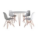 Ver imagem 2 de Mesa Jantar Redonda 110cm Branca Clips 3 Pés com 4 Cadeiras Eames Eiffel Brancas Base Cobre