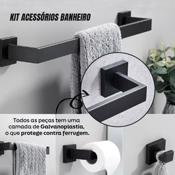 Kit Acessórios Banheiro Aço Inox 304 Luxo 4 Peças Preto - Brinovar - 2