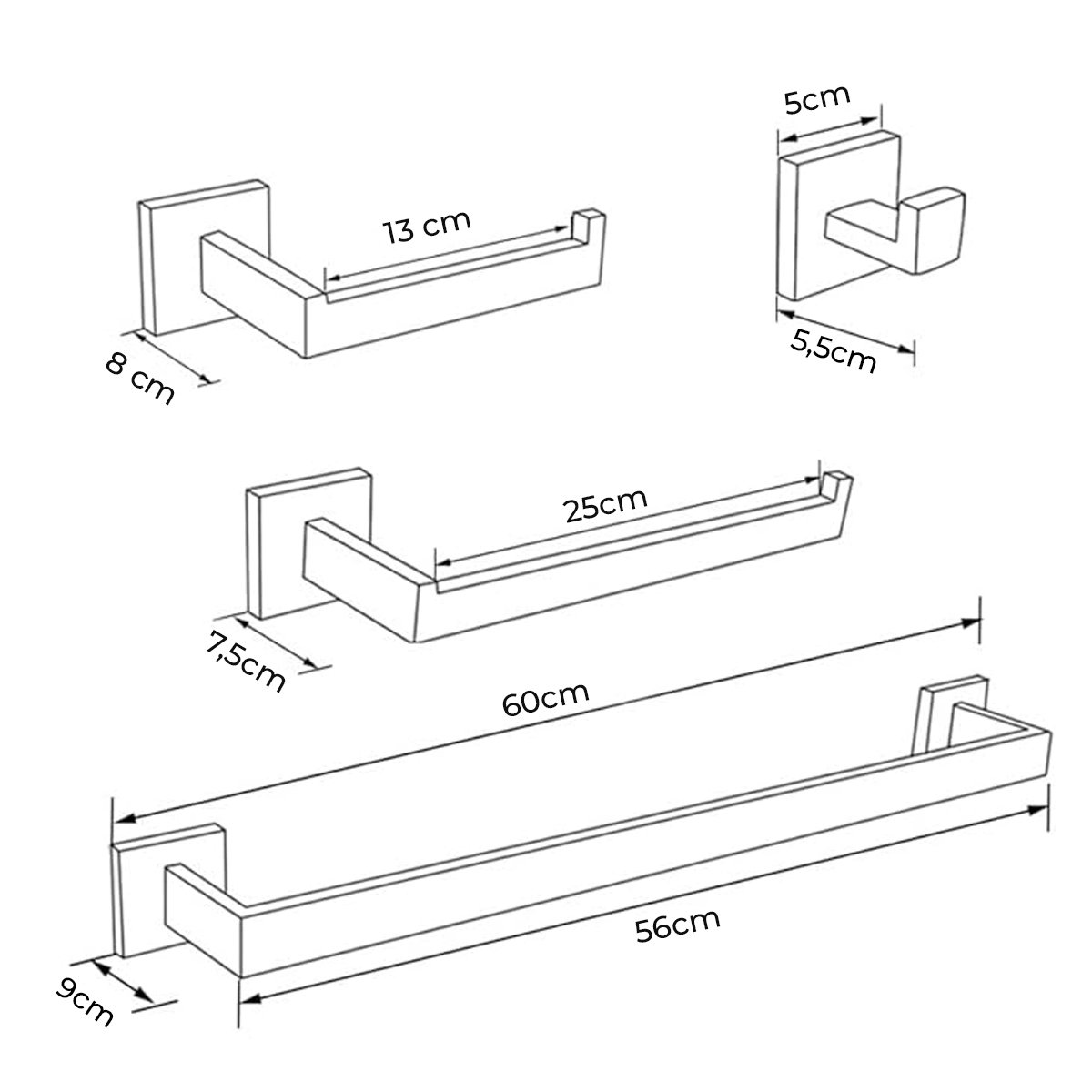 Kit Acessórios Banheiro Aço Inox 304 Luxo 4 Peças Preto - Brinovar - 7