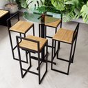 Ver imagem 1 de Conjunto Mesa Alta Bar Bistrô Redonda Vidro 4 Banquetas Pinus Industrial Black Don Castro Decor Indu