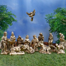 Presepio Natalino 10cm Enfeite 15 Peças Gesso Dourado - 2