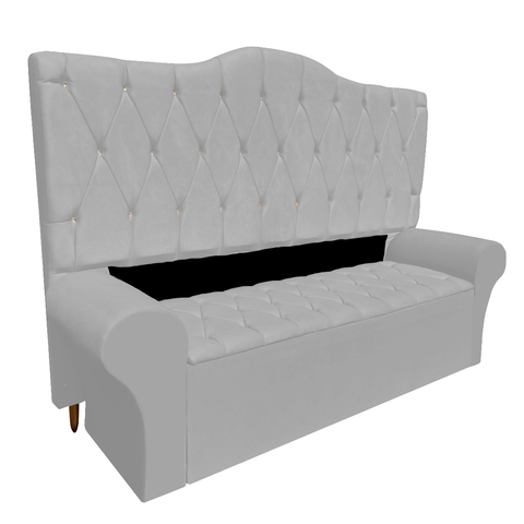 Conjunto Cabeceira Solteiro e Recamier Baú 90cm Calçadeira Banco Quarto Estofado:corino Cinza Claro