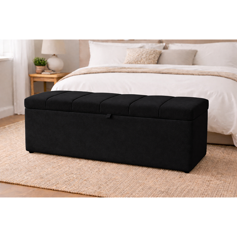 Recamier Calçadeira Baú Carla para Quarto Cama Casal 140 Cm Suede Preto do Lar Móveis e Decoração