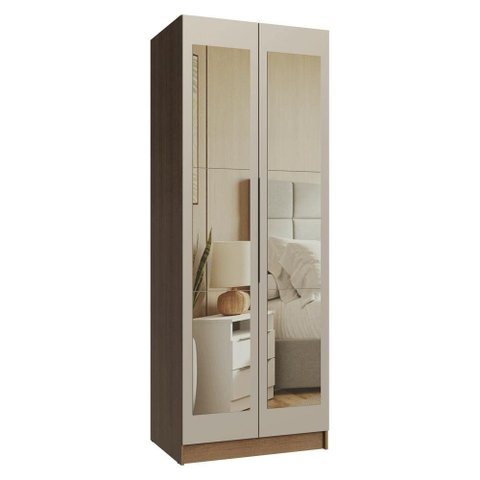 Guarda-Roupa Modulado 2 Portas com Espelho 4 Prateleiras 1 Cabideiro Rustic/Crema Neo Madesa