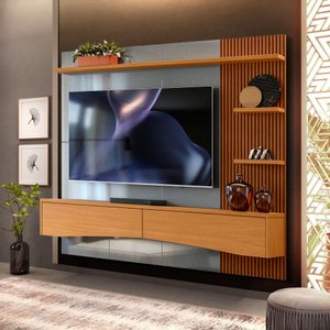Painel de Tv para Sala até 65 Polegadas Cinza Perolizado e Marrom Tabitha Jm Móveis