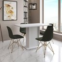 Ver imagem 1 de Mesa Jantar Londres Tampo Branco 120cm 4 Cadeiras Base Dourado Estofado Verde