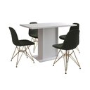 Ver imagem 6 de Mesa Jantar Londres Tampo Branco 120cm 4 Cadeiras Base Dourado Estofado Verde
