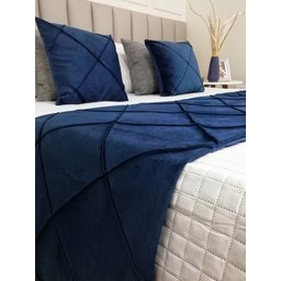 Peseira Drapeada Dupla Face em Veludo Cama Casal Cor:azul Marinho - 3
