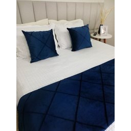 Peseira Drapeada Dupla Face em Veludo Cama Casal Cor:azul Marinho - 2