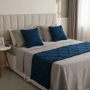 Ver imagem 1 de Peseira Drapeada Veludo Luxo 2,15x0,50m Dupla Face cama casal Azul Marinho