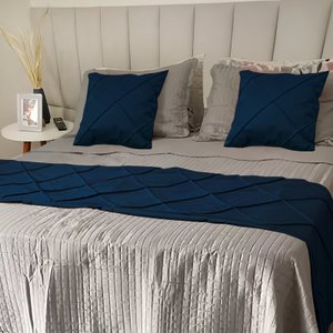 Peseira Drapeada Dupla Face em Veludo Cama Casal Cor:azul Marinho