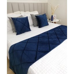 Peseira Drapeada Dupla Face em Veludo Cama Casal Cor:azul Marinho - 4