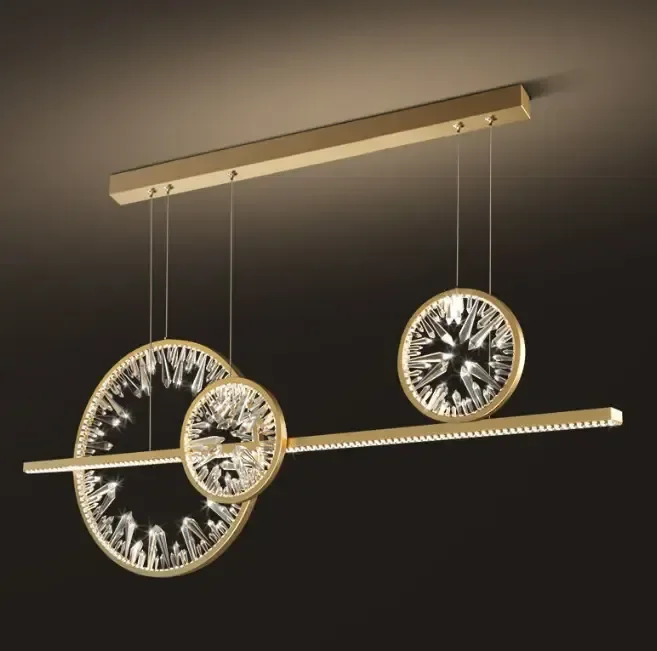 Ver imagem 2 de Pendente 120x46cm e Cabo 3mt Metal Dourado com Acrílico Cristal Led Integrado 3000k Bivolt Tupiara