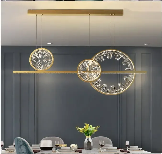 Ver imagem 4 de Pendente 120x46cm e Cabo 3mt Metal Dourado com Acrílico Cristal Led Integrado 3000k Bivolt Tupiara