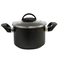 Caldeirão Antiaderente 16 Cm Tampa de Vidro Teflon Duas Alças:preto - 1
